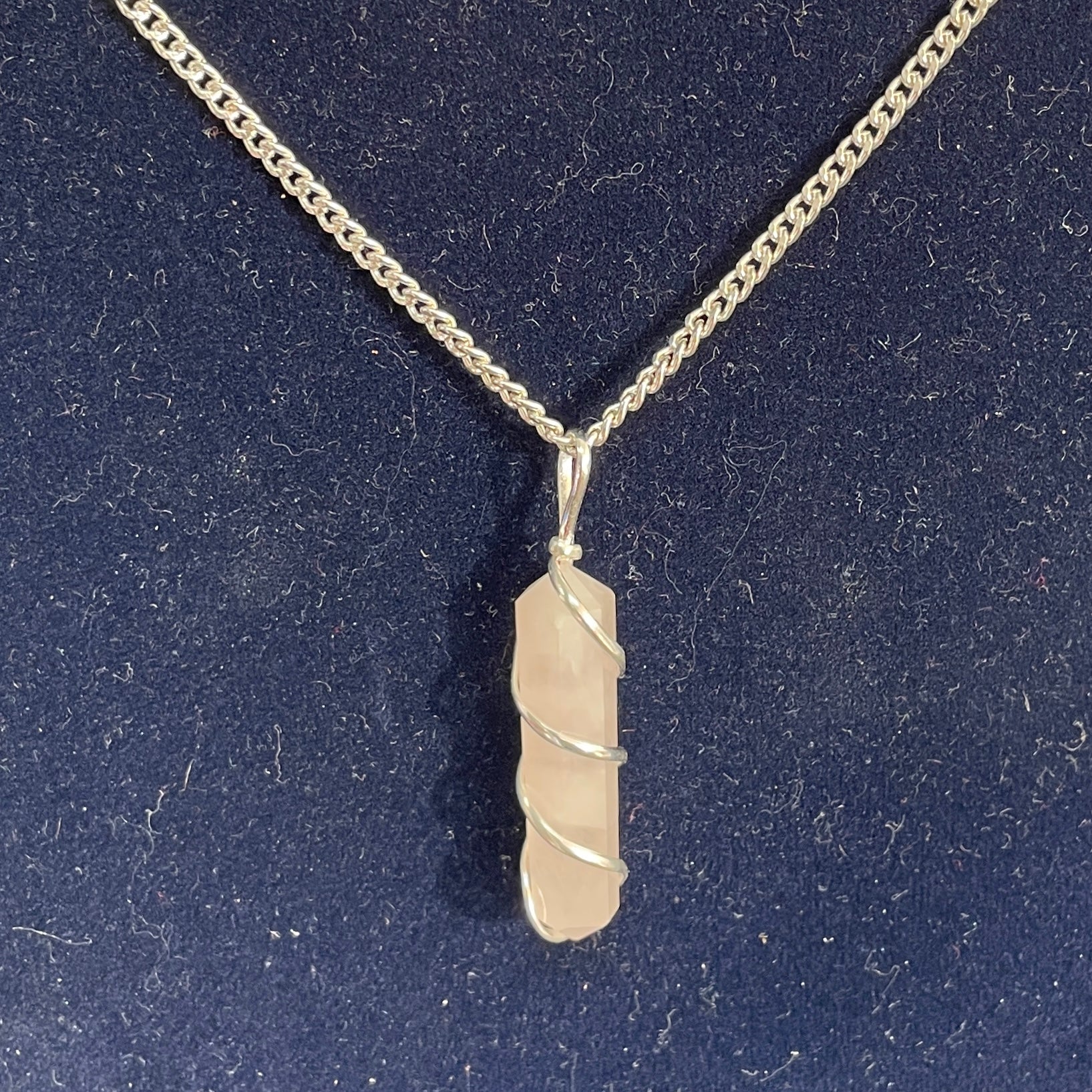 Rose Qtz - Wire Wrapped DT Point Pendant